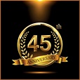 Celebrating 45 years anniversary logo with golden ring and ribbon ...