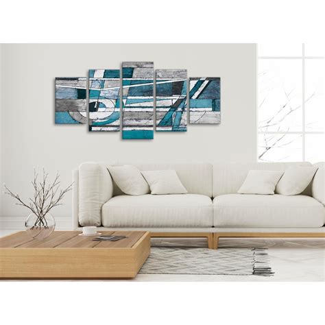 5 Panel Teal Grey Painting Abstract Bedroom Canvas Wall Art Decor