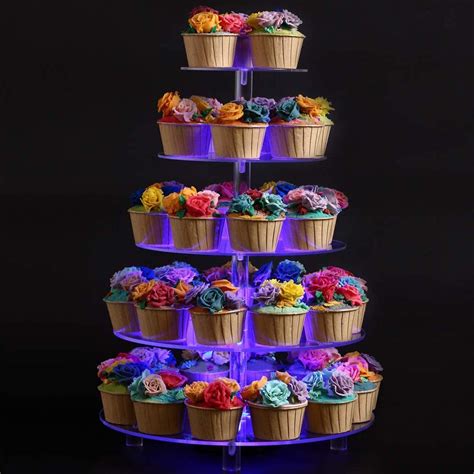 Bonnoces 5 Tier Round Cupcake Stand With Led Light Clear