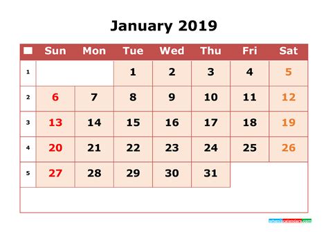 January 2019 Calendar Pdf