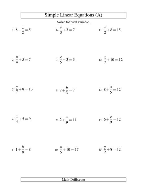 Linear Equations With Fractions Worksheet