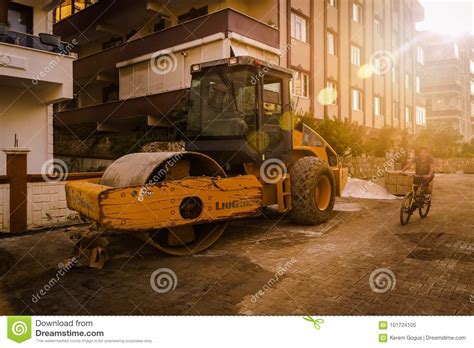 Road Construction Work Area Editorial Image Image Of Detail Backhoe