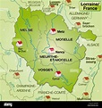Lothringen in Frankreich als Umgebungskarte mit Grenzen. Diese Karte ...