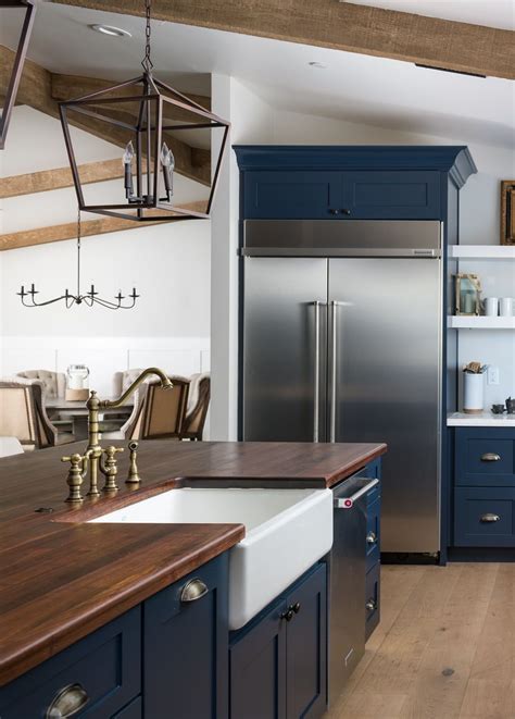 Navy Blue Kitchen Cabinets With Butcher Block Countertops