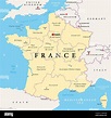 Francia, mapa político. Regiones de Francia Metropolitana. República ...