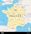 France, carte politique. Régions de France métropolitaine. République ...