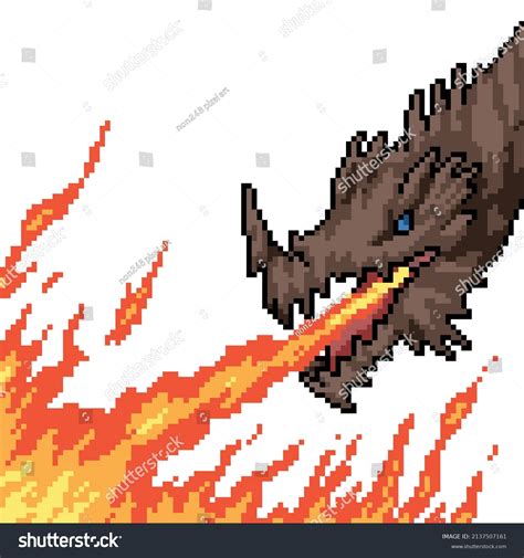 Pixel Art Fire Dragon Head Stock Vector Royalty Free 2137507161