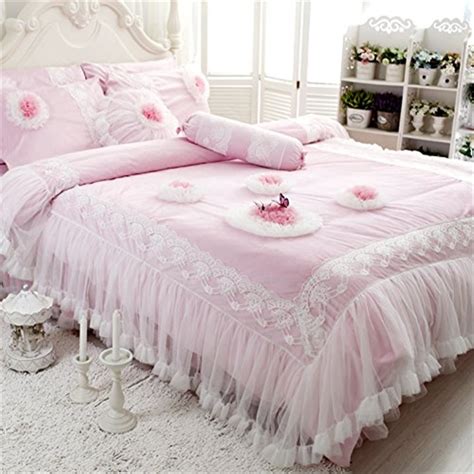 Fadfay Lace Flannel Bedding Sets Cute Girls Duvet Cover Comforter