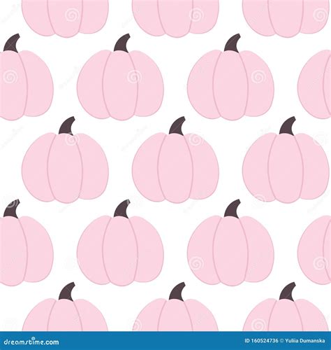 Pink Halloween Pumpkin Seamless Pattern Isolated On White Cartoon Flat