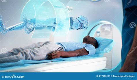 Black Man During Futuristic Full Body Ct Scan Stock Image Image Of