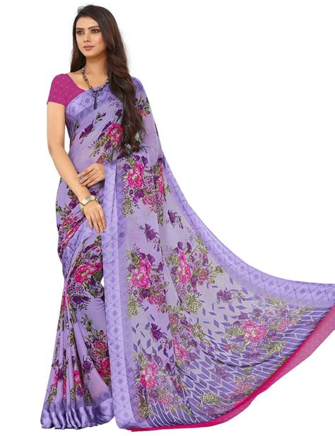 Blue Floral Chiffon Saree With Blouse Fashion House 2717581