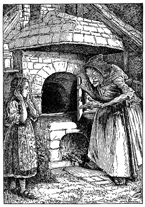 An Old Drawing Of Two Women In Front Of A Brick Oven With A Man