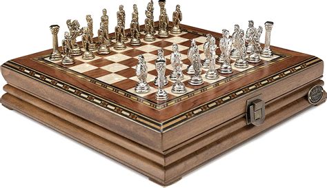 Luxury Chess Set Antique Rosewood Board In Mosaic Art