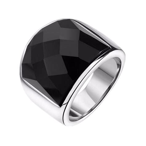 Fivetwoo Gothic Vintage Black Onyx Jewelry Men Ring Stainless Steel