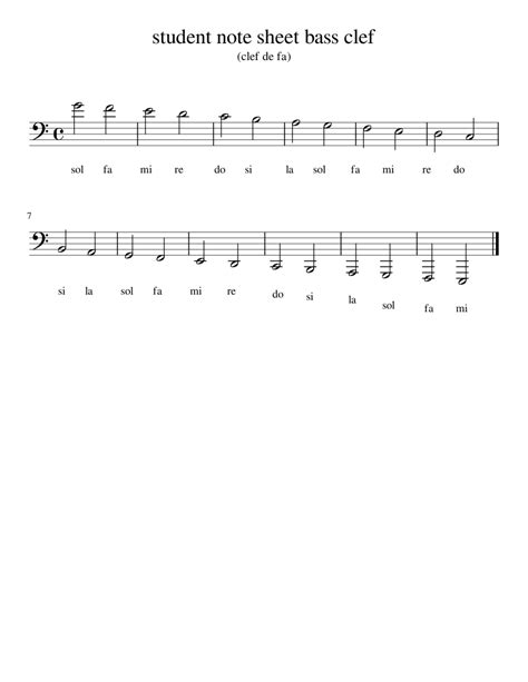 Student Note Sheet Bass Clef Sheet Music For Piano Solo