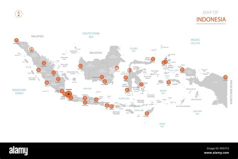 Stylized Vector Indonesia Map Showing Big Cities Capital Jakarta
