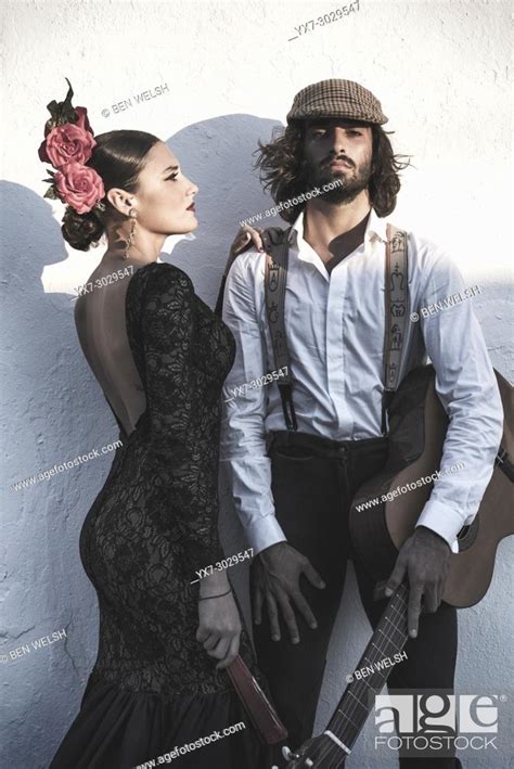 Spanish Couple Dressed In Flamenco Style Facinas Tarifa Cadiz Andalusia Southern Spain