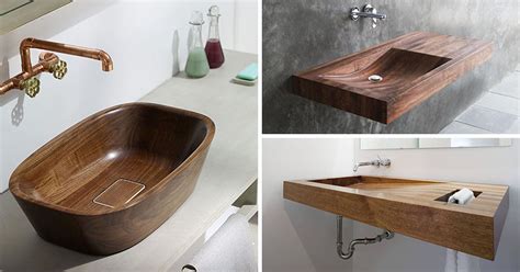 Epoxy 100% protects wood from getting soaked and damaged. Bathroom Design Idea - Install A Wood Sink For A Natural Touch | CONTEMPORIST