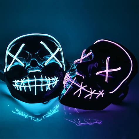 Led Mask Halloween Neon Party Scary The Purge Mask Brithday T