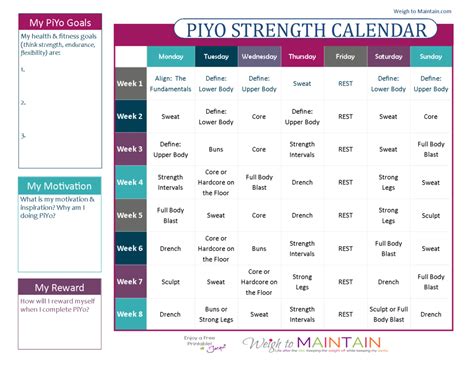 Printable Piyo Calendar And Workout Schedule — Plan A Healthy Life Piyo