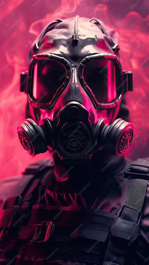 Premium Ai Image Cyberpunk Character Wearing Gas Mask With Pink Theme