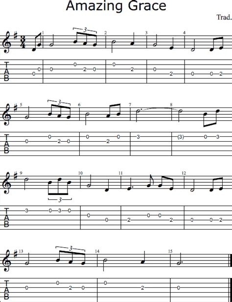 Amazing Grace For Guitar Chords Tablature And Standard Notation