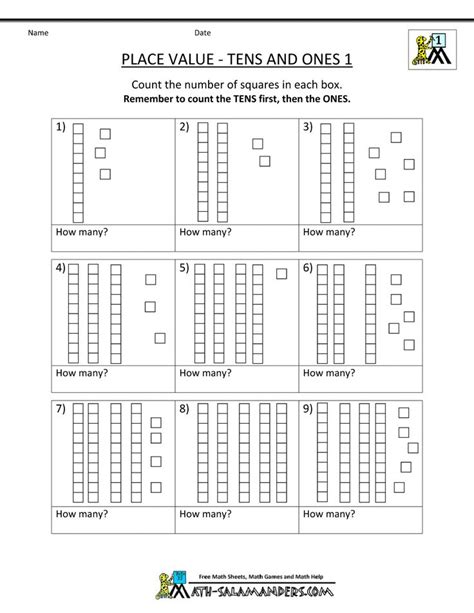 4 = 0 tens 4 ones i. Math Place Value Worksheets 2 Digit numbers | First grade ...