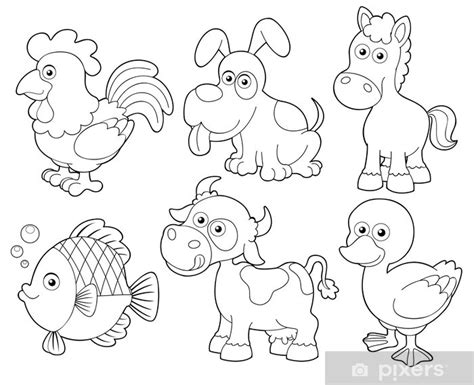 Illustration Of Farm Animals Cartooncoloring Book Wall Mural Pixers
