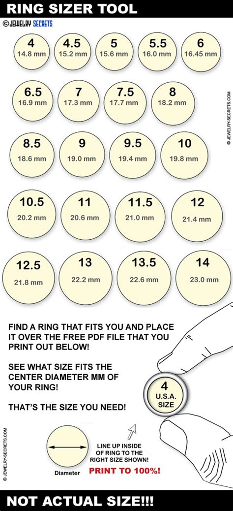 FREE RING SIZE FINGER SIZE SIZING CHART Printable Ring Size Chart