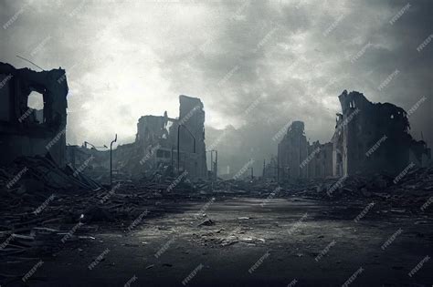 Premium Photo A Postapocalyptic Ruined City Destroyed Buildings