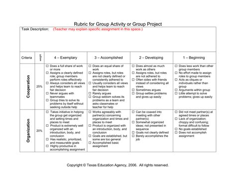 Sample Rubrics For Group Activity Printable Templates Free