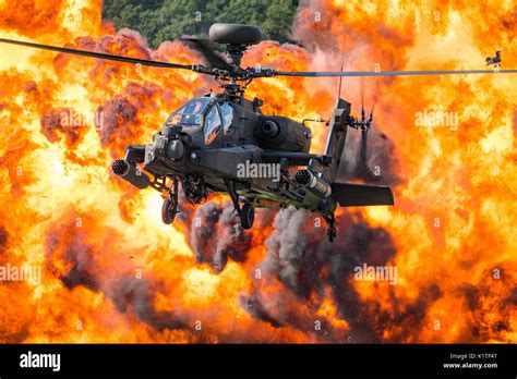 The British Army Air Corps Apache Ah1 Attack Helicopter With Exploding