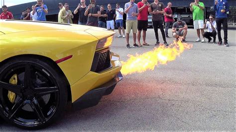 Hot Girl Driving Shooting Flames Revving Lamborghini Aventador At