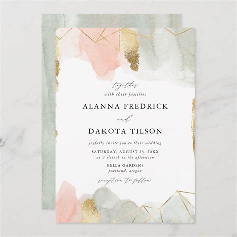 An Elegant Wedding Card With Gold Foil And Watercolor Paint