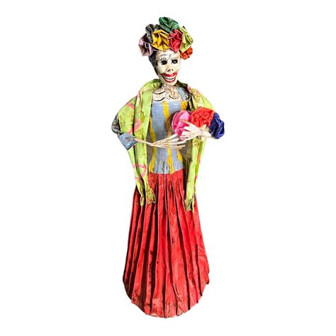 Day Of The Dead Frida Kahlo Skeleton Paper Mache Hand Made Mexico Folk