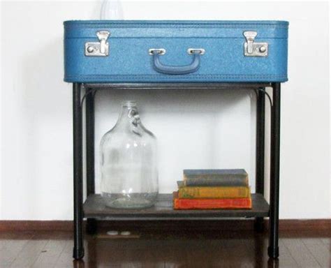 Handmade Blue Suitcase Side End Table By Thee Letter Q Handmade