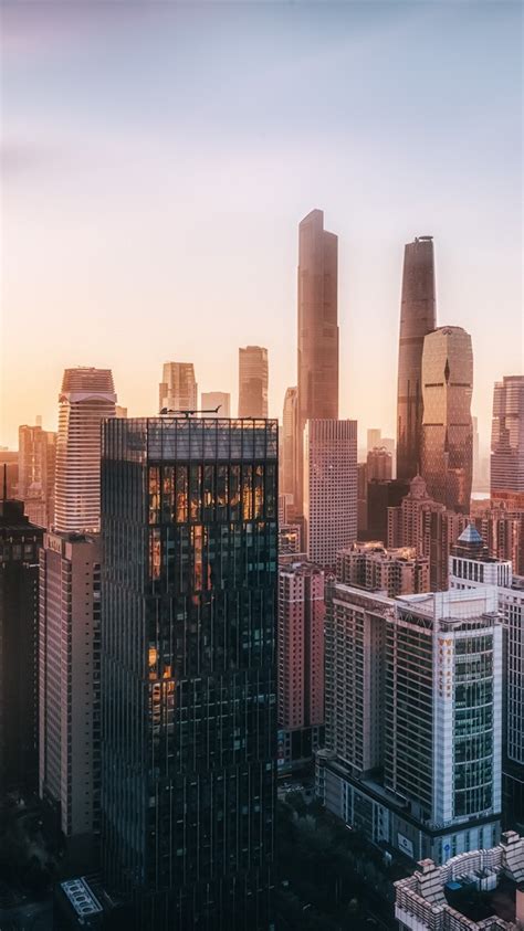 Morden City Guangzhou China Skyscrapers Morning Sun Rays 750x1334