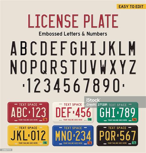 3d License Plate Font And License Plate Set Stok Vektör Sanatı And Plaka