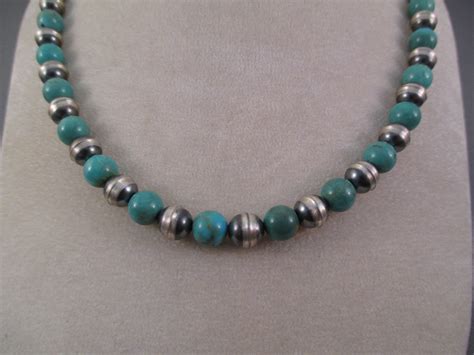 Oxidized Sterling Silver Turquoise Necklace Two Grey Hills