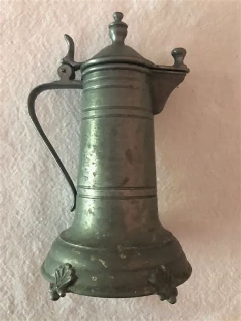 Vintage Pewter Mini Tankard Pitcher With Hinged Lid 1599 Picclick