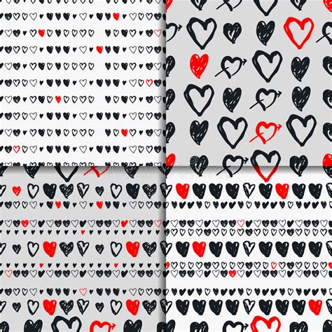 Doodle Seamless Pattern Set With Hearts Stock Vector Illustration Of