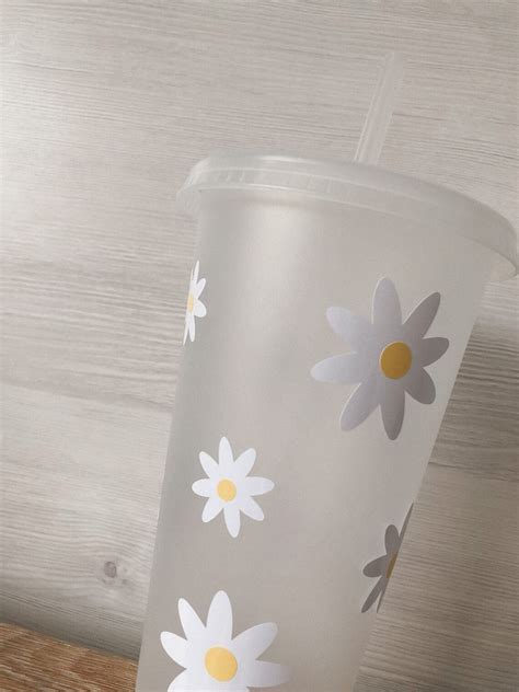 Cold Cup Daisy Flower Design Full Wrap Starbucks Style Etsy