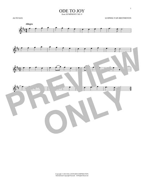 Ode To Joy Sheet Music Ludwig Van Beethoven Alto Sax Solo
