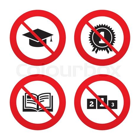 No Ban Or Stop Signs Graduation Icons Graduation Student Cap Sign Education Book Symbol