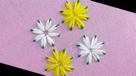 Lazy Daisy Double Colour Thread Flower Stitchhand Embroidery ปัก