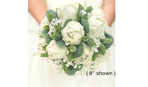 Real Touch White Peonies Eucalyptus Hops Baby S Breath Bridal Bouquet