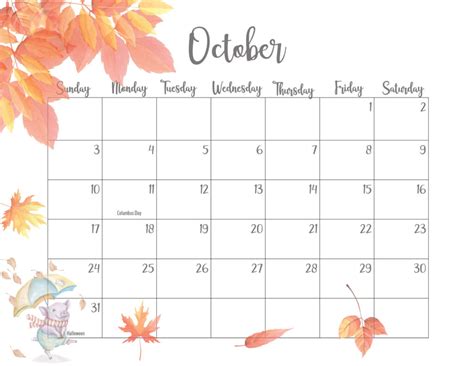 Floral October 2021 Calendar Printable Cute Designs