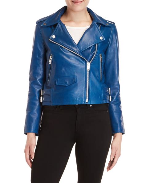 Womens Dark Blue Leather Moto Jacket Jackets Maker