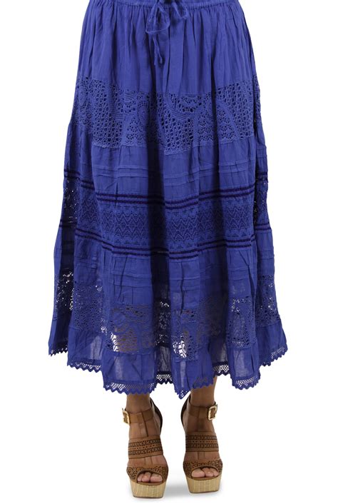 Falda Azul De Algodón Larga