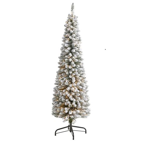 6 Flocked Pencil Artificial Christmas Tree With 300 Clear Lights And